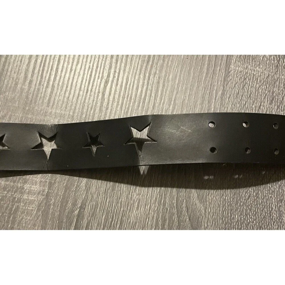 Black Vintage Vanity Stars Cut Out Belt Big Silver Buckle Size Large READ